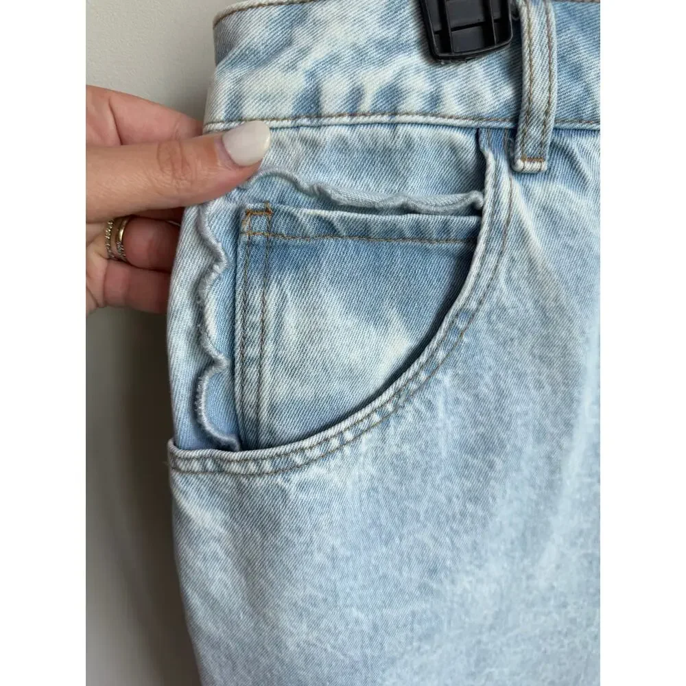 Never Fully Dressed High Waisted Light Denim Bermuda Short Scalloped Pocketd 12
